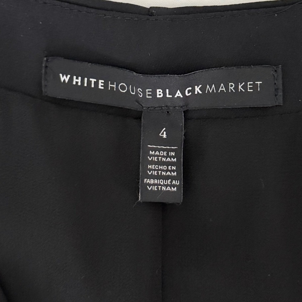 White House Black Market Black Minimalist Sleeveless V-Neck Pleated Blouse Sze 4 - Picture 5 of 8